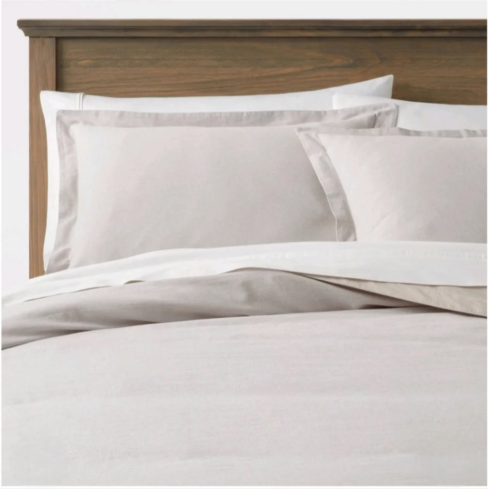 Threshold King Cotton Linen Chambray Duvet Cover & Sham Set Light Gray